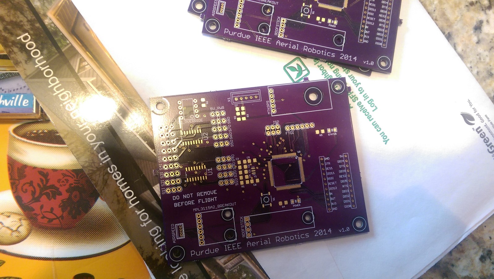 Aerial-robotics controller PCB during assembly